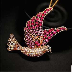 Red, Crystal Peace Pigeon Pendant Chain Necklace